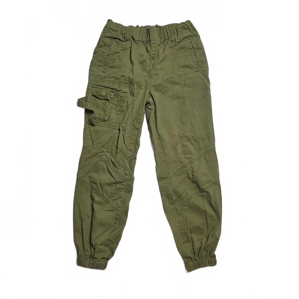Olive Green Cargo Jogger Pants with Elastic Waist and Ankles